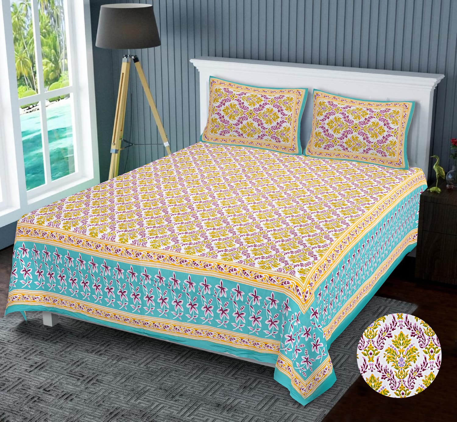 Jaipuri Cotton Double Bedsheet Floral Print